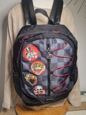 Ed Hardy Checkered Graphic Tattoo Patch Backpack NEW! FAST SHIPPING!